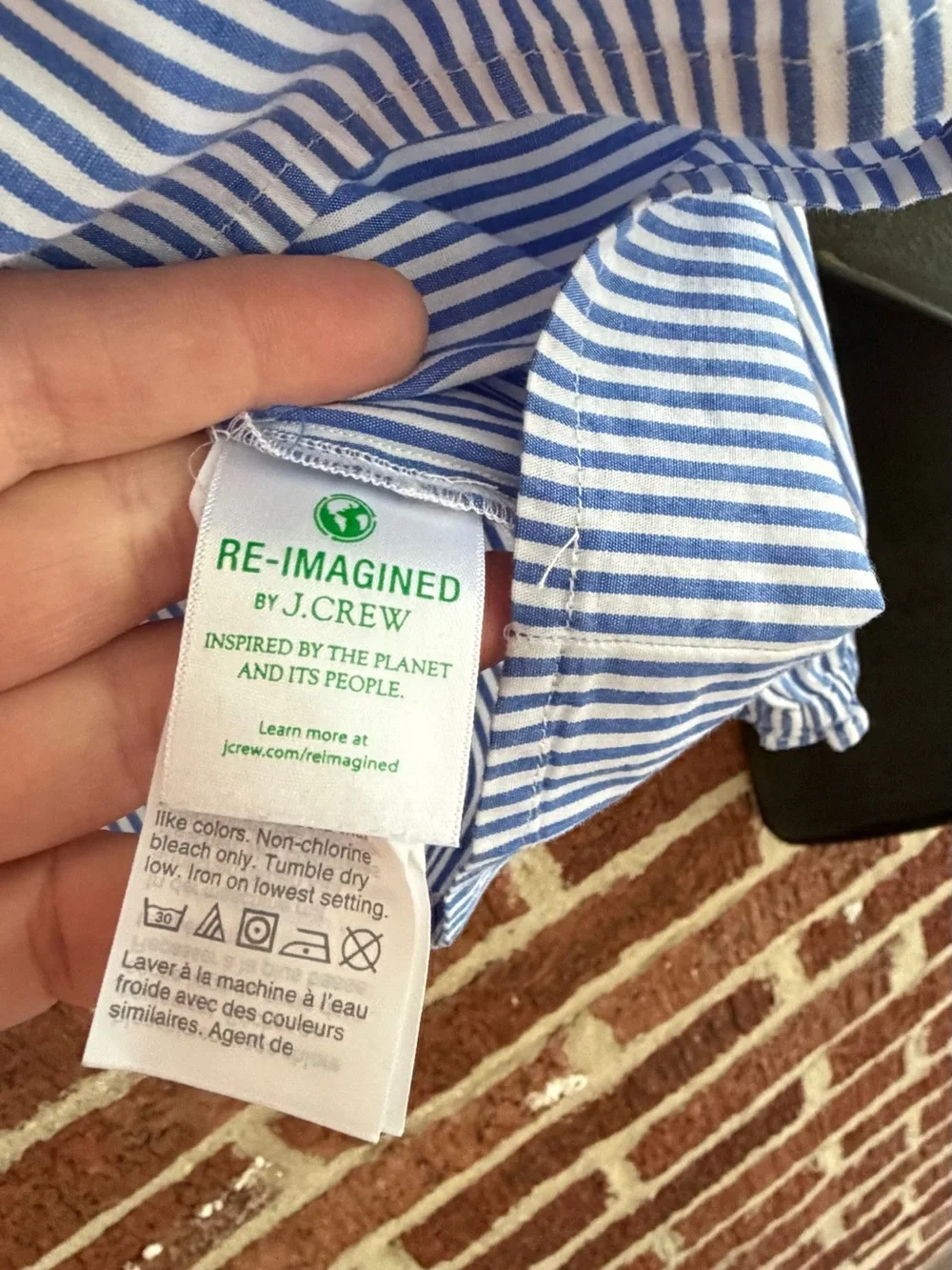 J. Crew Blue & White Striped Ruffle Neck Long Sleeve Top